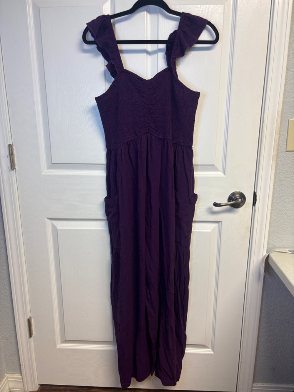Women's Purple Ruffle-Shoulder Romper